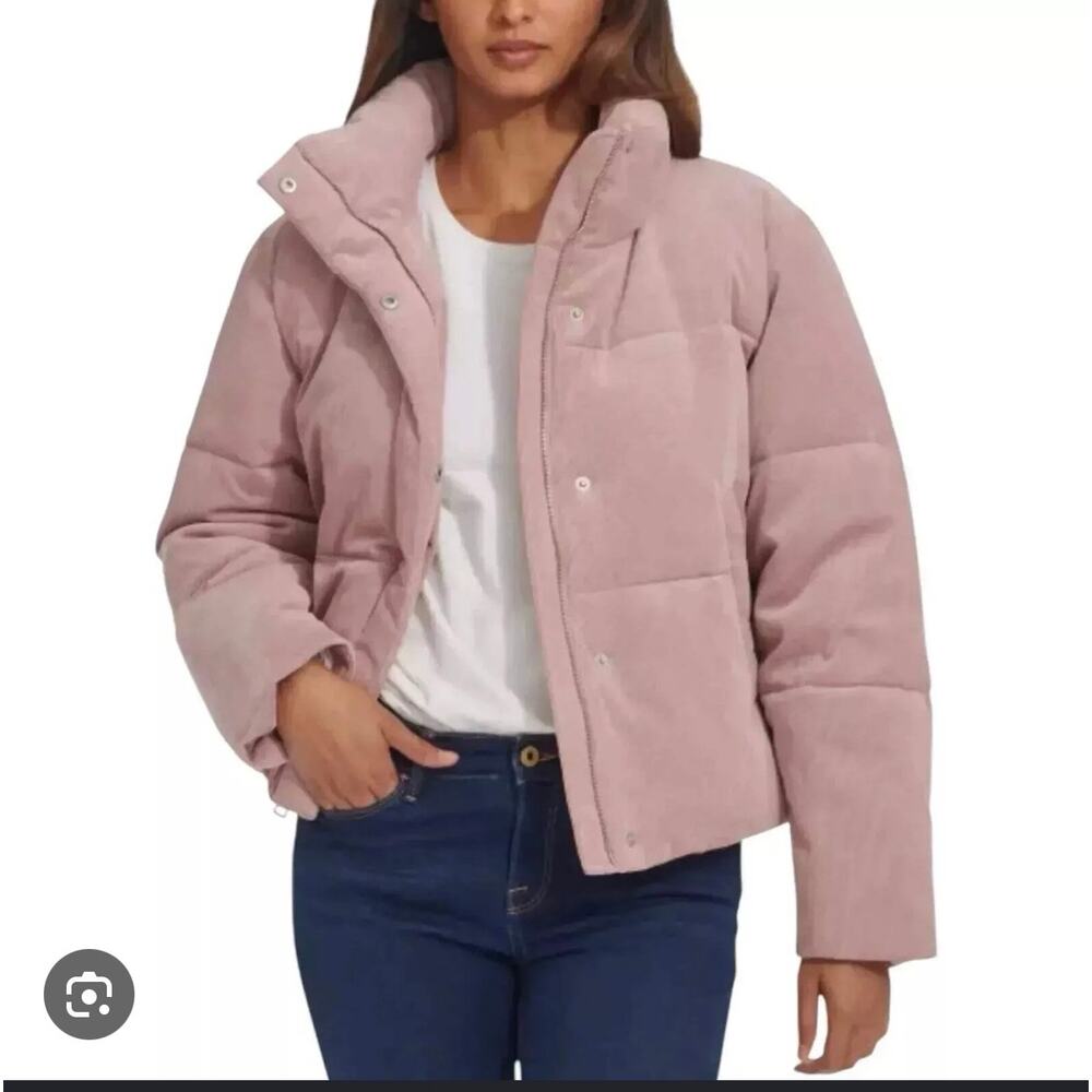Levi's Women's Corduroy Pockets Full Zip Puffer Jacket pink